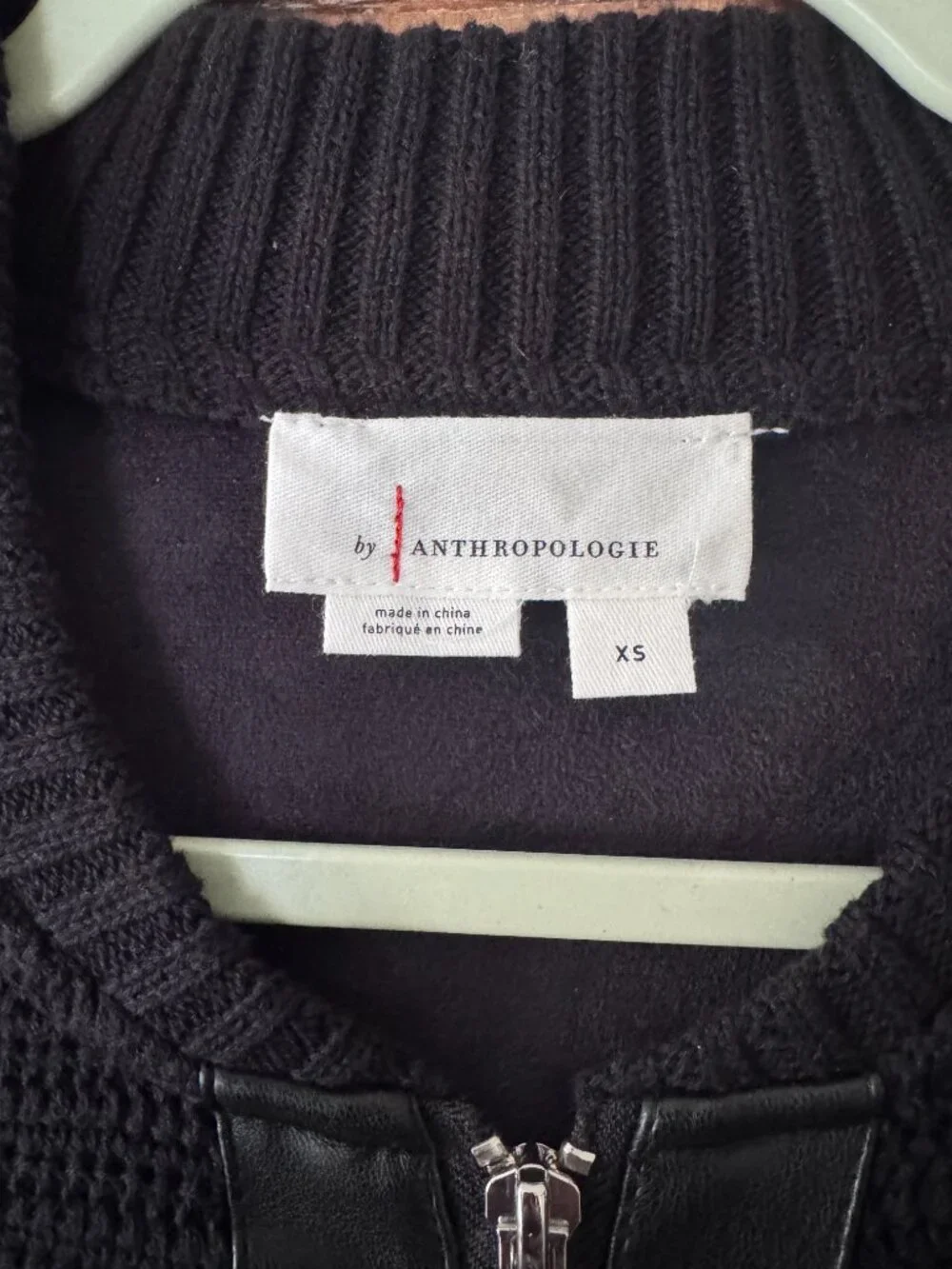 Anthropologie Black Knit Faux Leather Mixed Media Bomber Jacket XS - Picture 4 of 5